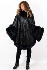 Women's leather cape Black Melange